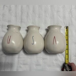 Rae Dunn Double Sided USA and Stars Ceramic Vases Set with Red and Blue Accents